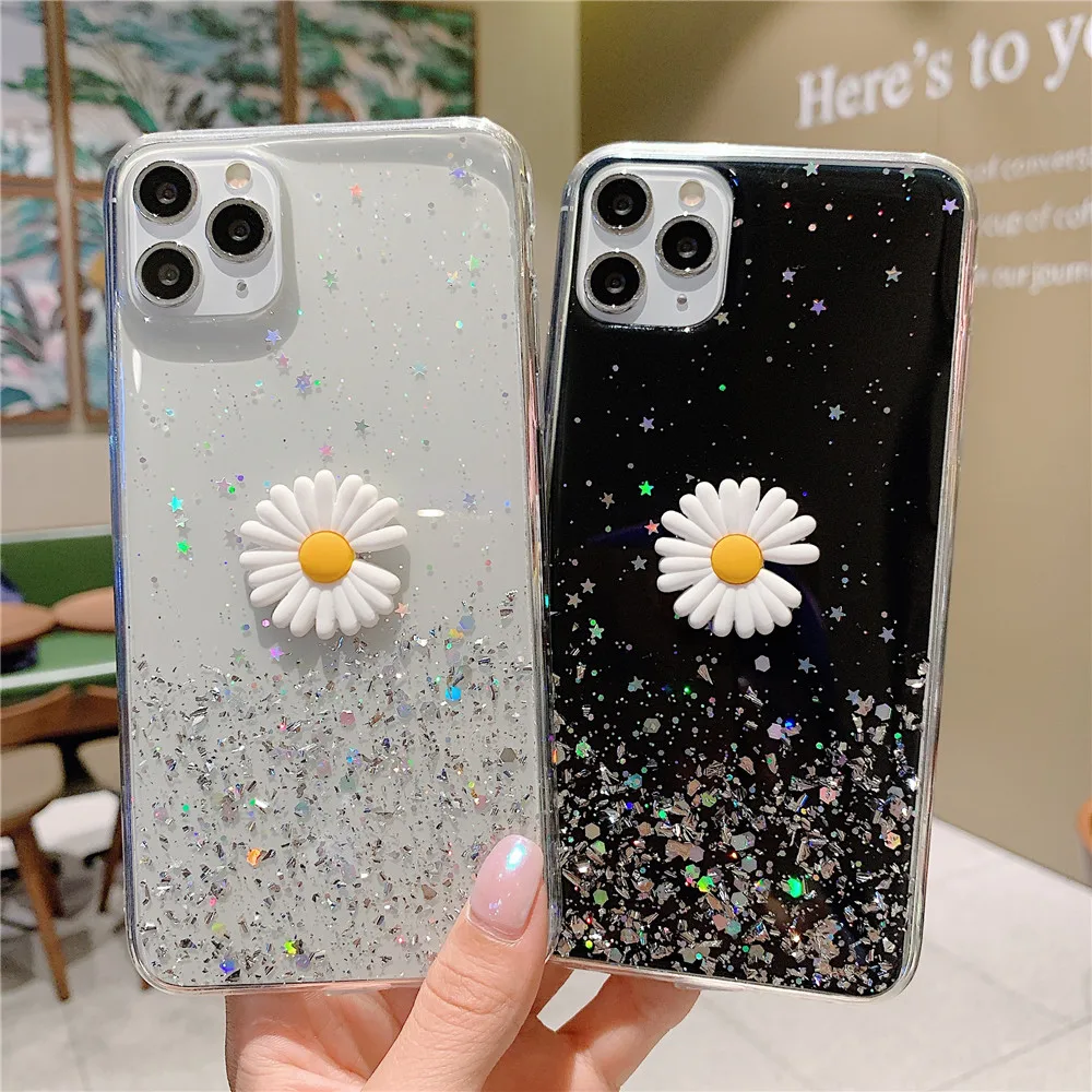 FGHGF Блестящий 3D чехол для телефона с маргариткой iPhone 11 Pro X XR XS Max 6S 7 8 7Plus Мягкий