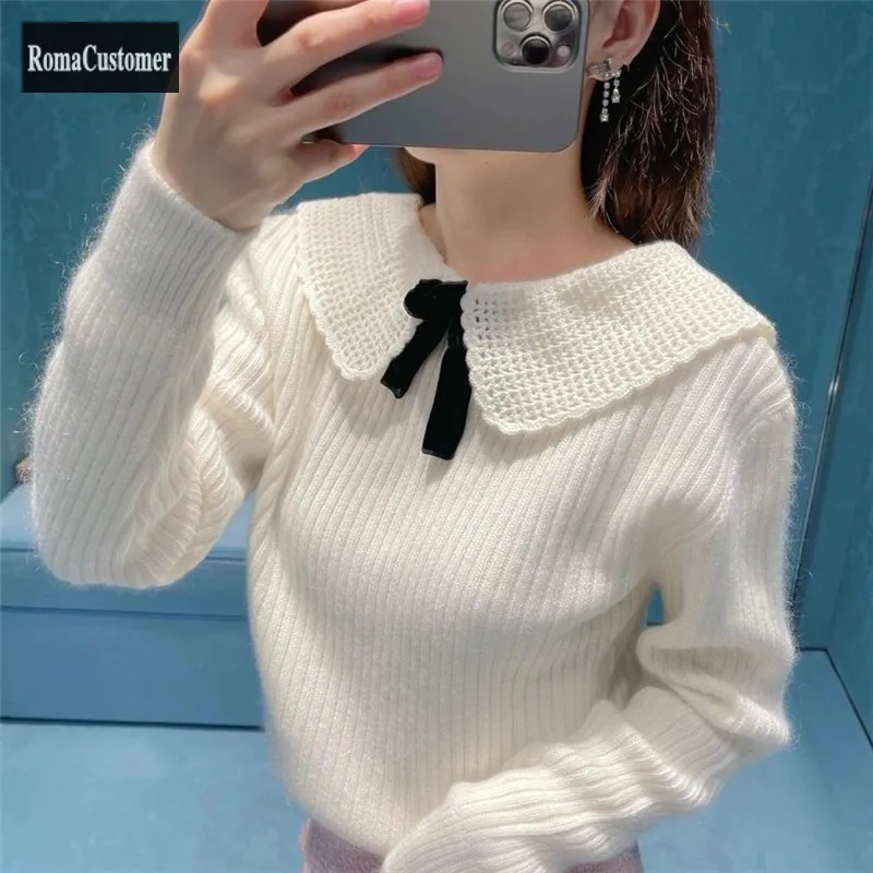 

2022 Autumn New Loose Japanese Style Elegant Sweater Womens Solid Pullover Long Sleeve Hollow Out Spliced Office Lady Blouse