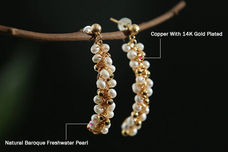 

GREEN PURPLE Natural Fresh Water Pearl Long Drop Earrings For Women Ear Pin 925 Sterling Silver Handmade Weave Fashion Jewelry
