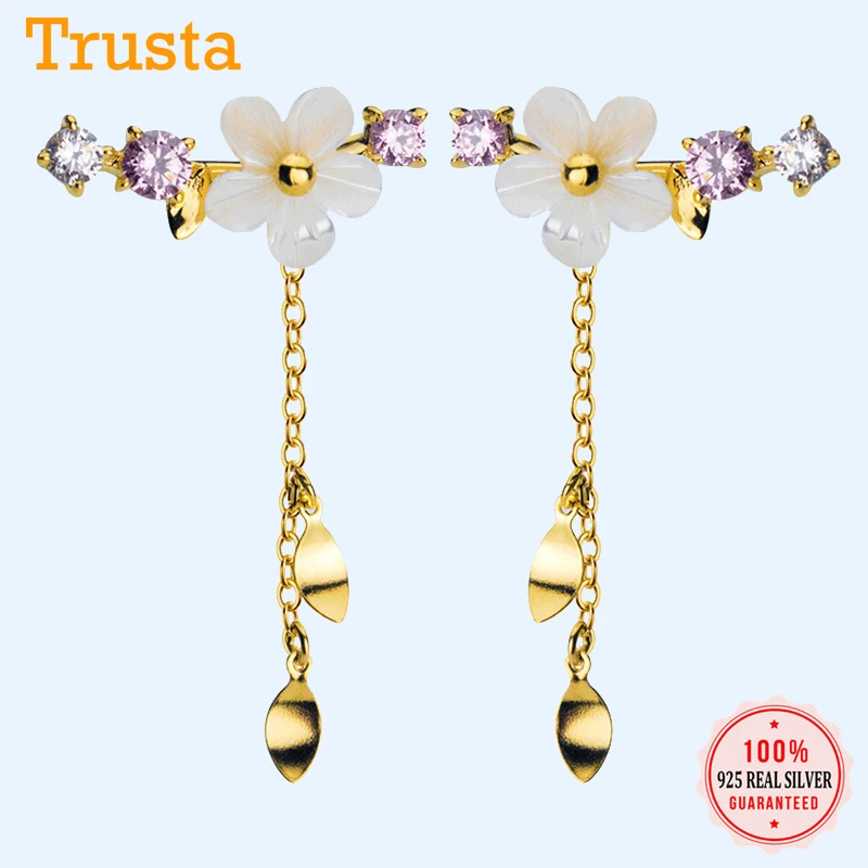 Trusta, 925 пробы, серебряные серьги-гвоздики, соединенная цепочка, модное ювелирное изделие на день рождения дочери, подарок, хорошее ювелирное изделие DS1434