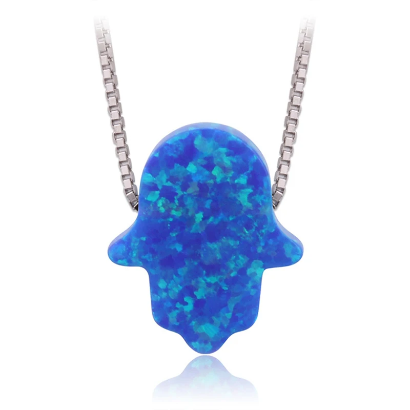 

New Fashion Natural Opal Stone Hand Of Fatima Necklace For Women 11*13mm Size Opal Palm Pendant Necklace Box Chain Jewelry Gift