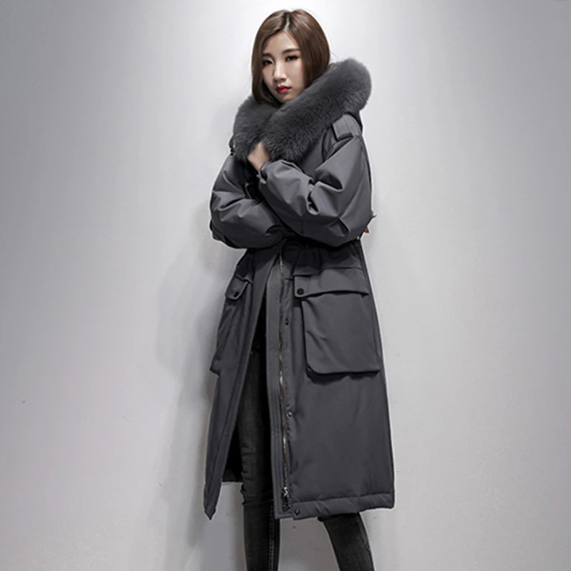 

Зимнее пуховое пальто, женская куртка с воротником из лисьего меха, одежда с капюшоном, Корейская куртка на 2020 утином пуху, длинное теплое па...