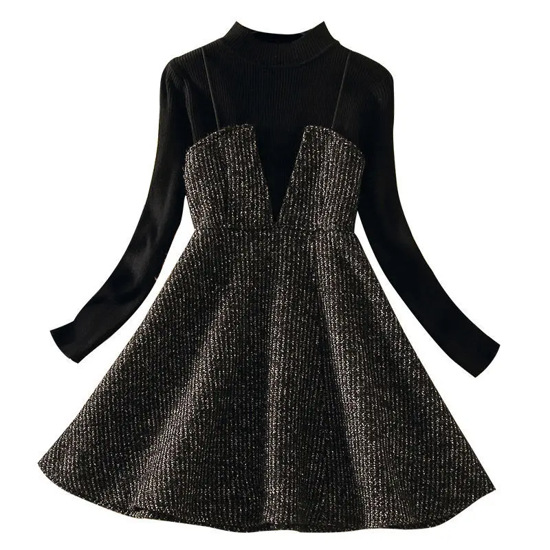 

Autumn and Winter Woolen Skirt Suit Large Size Women 's Clothing 2020 Trendy Knitwear Bottoming Two - Piece Set Dress Commuter