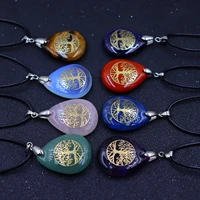 10 colors new european and american popular tree of life water drop natural crystal semi precious stone yoga pendant necklace