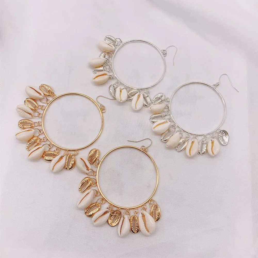 Серьги ручной работы из ротанга с раковиной для женщин и девушек круглая серьга