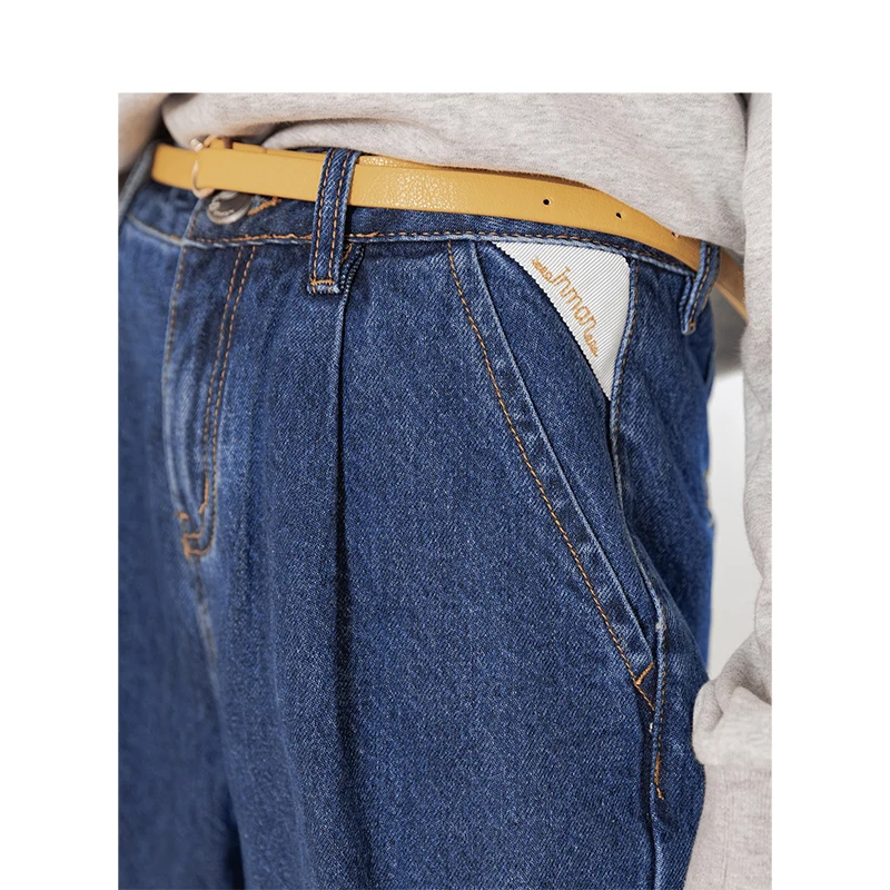 INMAN Winter Cotton Material Mid Waist Artistic Loose Style Carrot Straight Shape Women Jeans Pants |