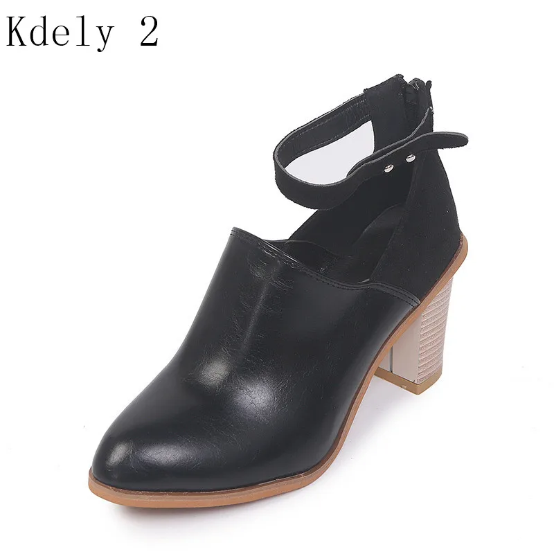 

Ankle Boots Faux PU Leather Casual High Heels Zipper Fashion Square Rubber Black Shoes For Women Size 35-43