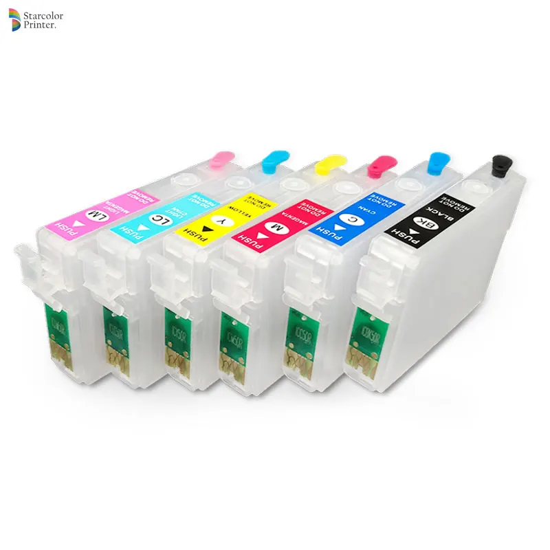 6 цветов/комплект T0791-T0796 многоразовый картридж с чипом для Epson Stylus Photo 1400 1410 P50 1500W