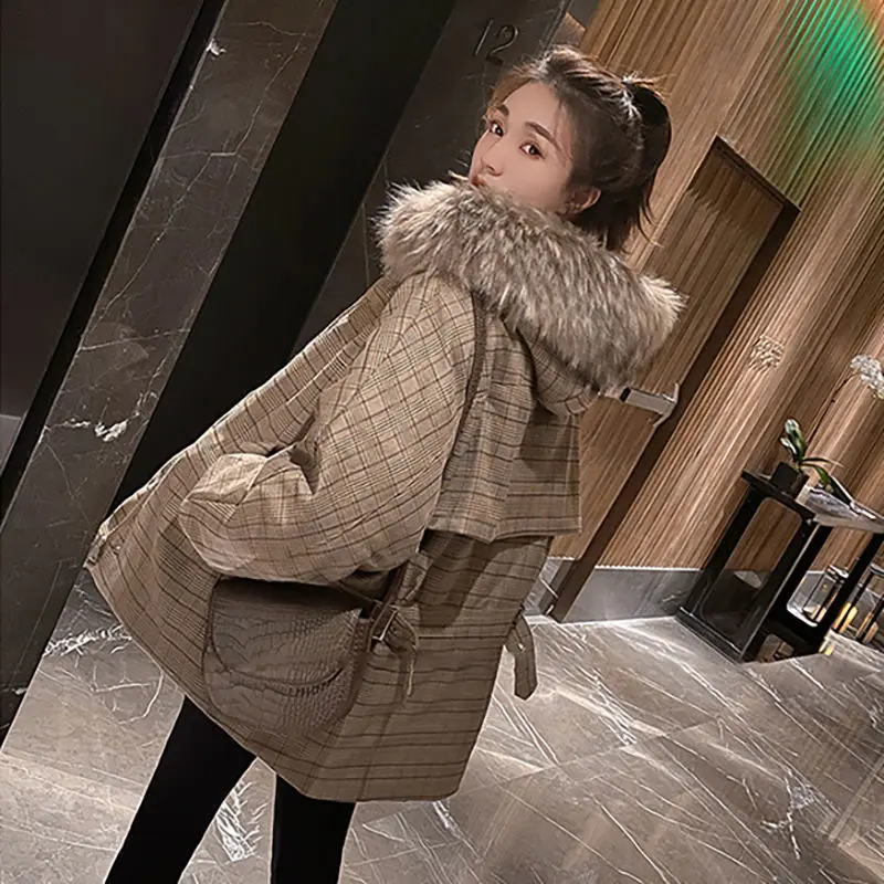 Женская клетчатая куртка Bella philosophy повседневная одежда с большим меховым