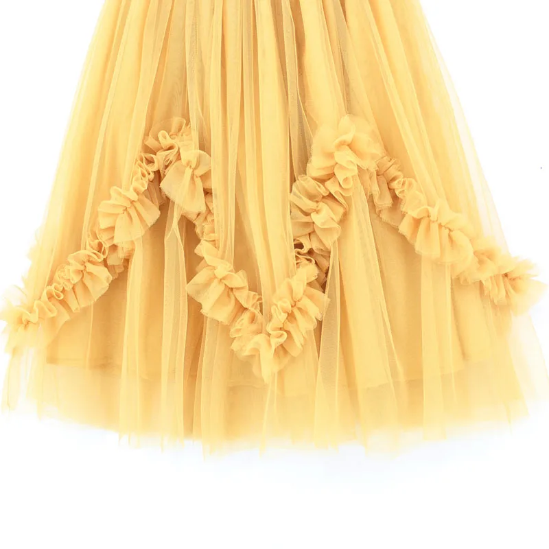 Уникальная детская розовая черная желтая юбка-пачка с оборками летние длинные