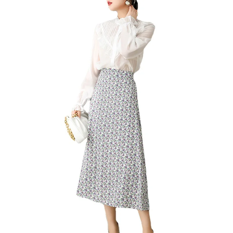 

2021 Spring and Summer New Style Floral Skirt Summer Small Fresh Medium Length High Waist A-line Skirt
