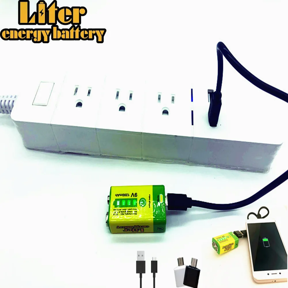 9 в 6F22 Micro USB 1200 мАч перезаряжаемая литий-ионная батарея для дымовой сигнализации