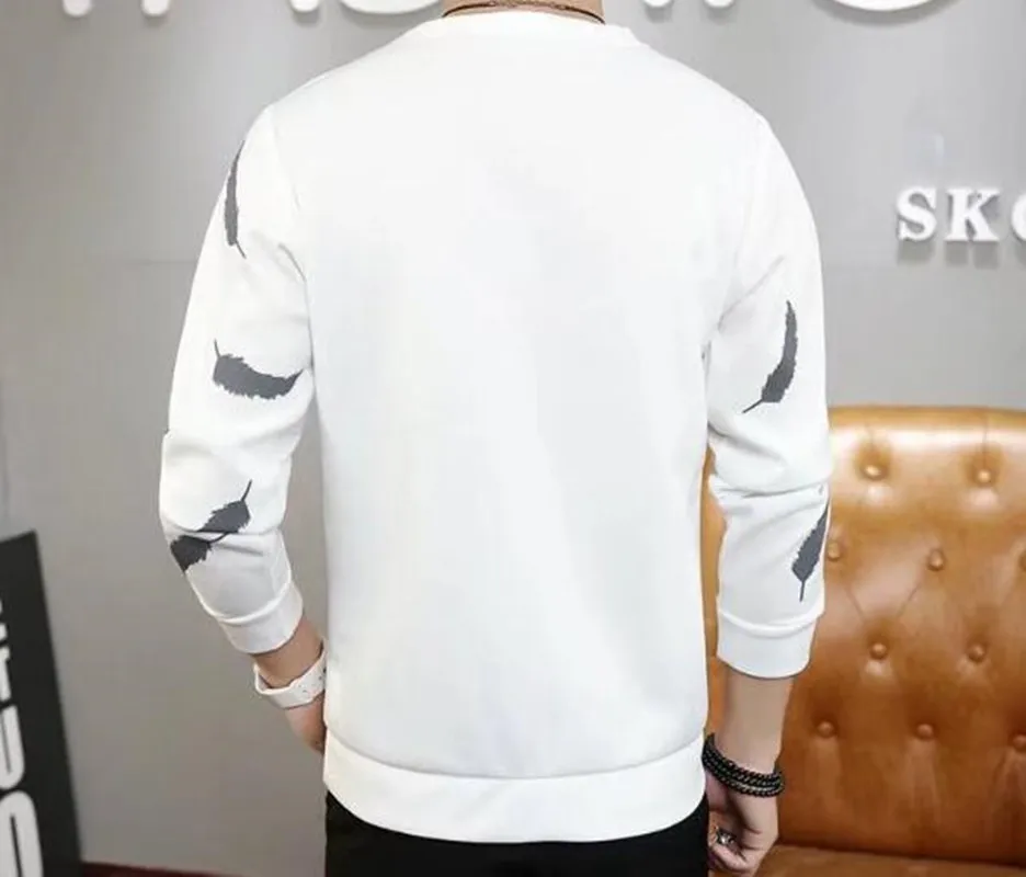 Мужской свитер с принтом перьев и круглым вырезом тонкий пуловер куртка футболка