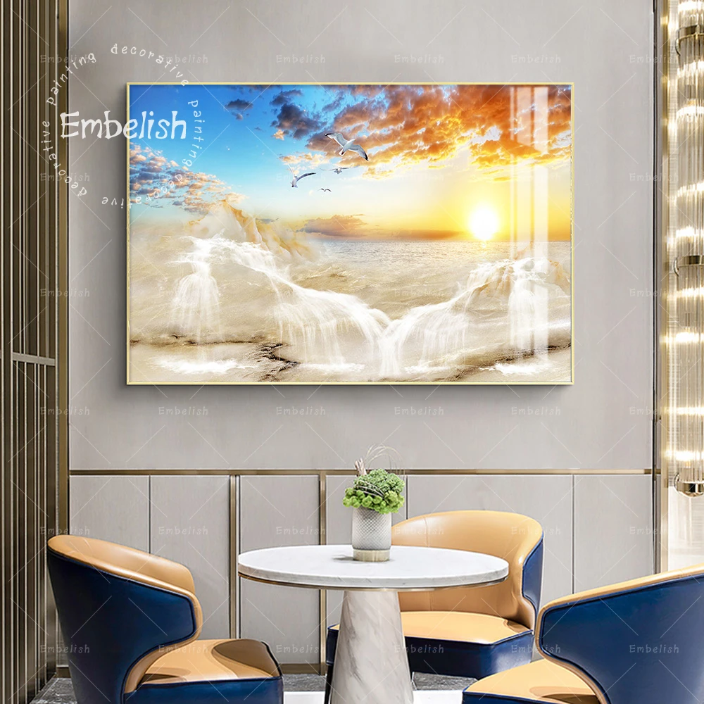

1 Piece Sunset Beautiful Sea And Waterfall Landscape Pictures For Living Room Artworks Modern Home Decor Canvas Paintings Office