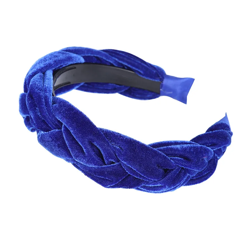 Blue AWAYTR, новинка, бархатная повязка для волос для женщин, женская головная повязка, одноцветная плетеная лента для волос, ретро головной убор, женские аксессуары для волос - Цвет: Blue