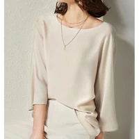satin fashion solid color blouse womens three quarter sleeve shirt autumn 2021 new temperament loose shirt