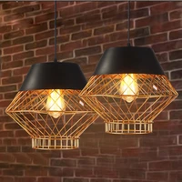nordic retro loft golden plated diamond shape iron pendant light with e27 edison bulb hang lamp for bar cafe dining room