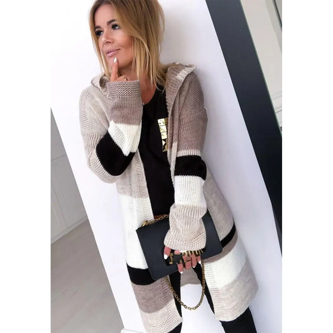 Long Cardigan Women Knit Knitted Sweater Solid Cardigans Autumn Winter Slim Sleeve |