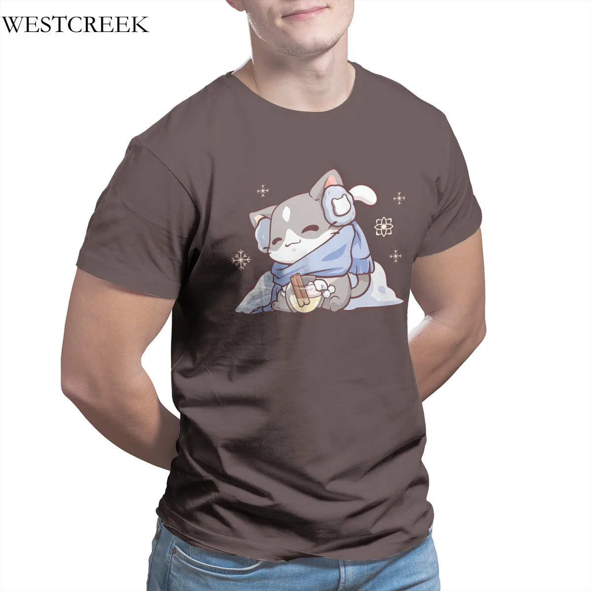 

Men's T-shirt Winter Warmth 100% Cotton Games Kawaii Round Collar Top quality Tees 34649