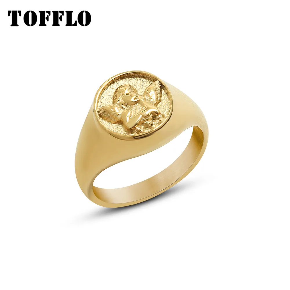 TOFFLO Stainless Steel Jewelry Personality Angel Little Boy Ring Female Punk Hip Hop Ring BSA222