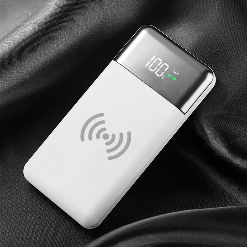 White 30000 мАч QI Беспроводное зарядное устройство банка мощности для iPhone XS samsung S9 внешний аккумулятор светодиодный 2 USB зарядное устройство беспроводной внешний аккумулятор - Цвет: White