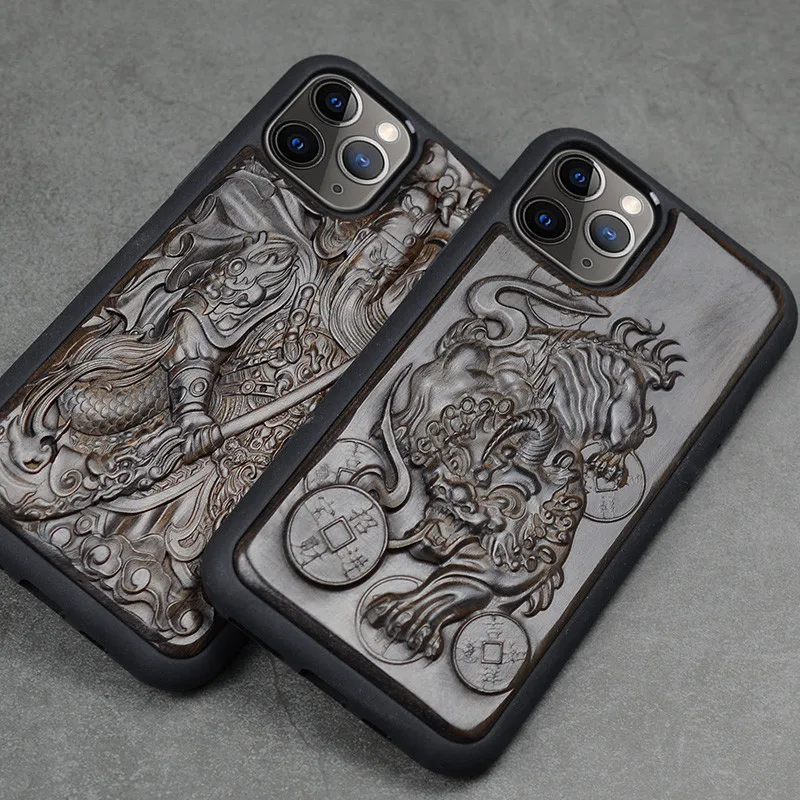 3D резной деревянный ящик для iPhone 11 чехол Роскошный Ebony 11 Pro задняя крышка Силиконовый ТПУ чехол для iPhone 11 Pro Max чехол 11 Pro Funda