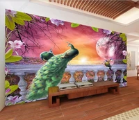 3d photo wallpaper on the wall custom mural night moon scenery peacock flowers home decor living room wallpaper for walls 3 d