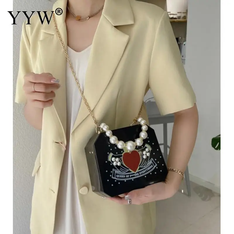 

Fashion Graffiti Box Crossbody Bags for Women Design Cross-Body Bag Female Small Bags Clutch Top Handle Bag with Pearl Chain