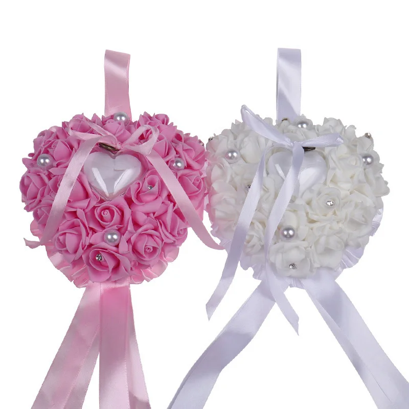 

Newly Bouquet Style Ring Box Hanging Ring Holder with Rhinestone & Bead Decor Jewelry Case for Wedding Proposal Engagement