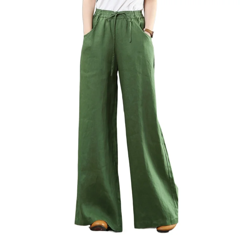 

Cotton and Linen Pants suit for literary young women's loose large size wide leg trousers high waist mopping straight leg tall