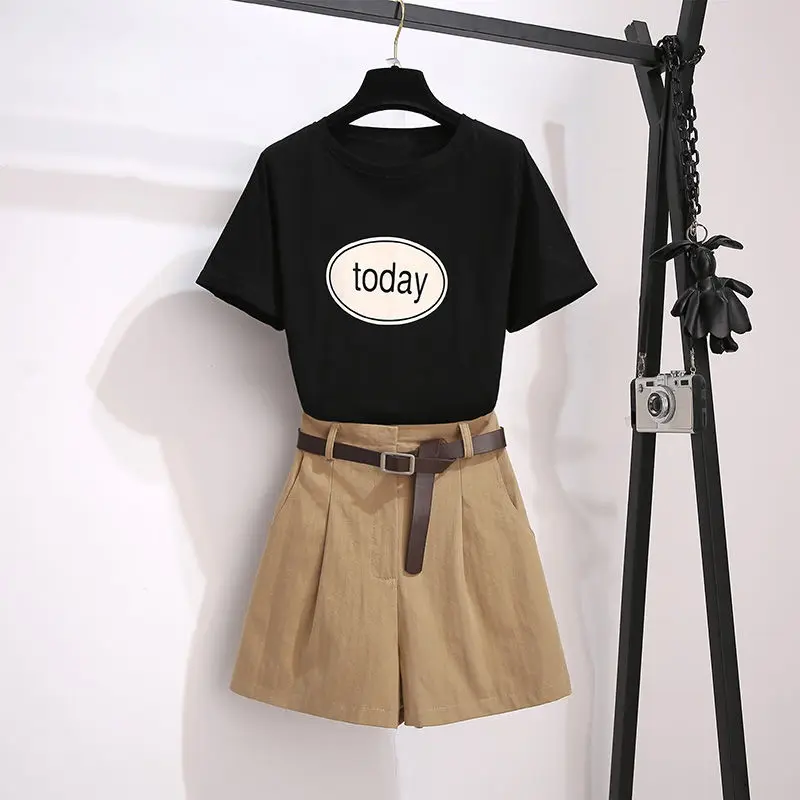 

ICHOIX Pink Set Summer 2 Piece Women Outfits Korean Style Tops And Shorts Set Cute Girl 2 Piece Set Clothes T-Shirt + Shorts