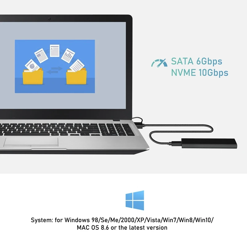 Корпус-ридер USB C на M.2 SSD 10 Гбит/с поддерживает протокол SATA и NV ME (ключ B/ключ B + ключ