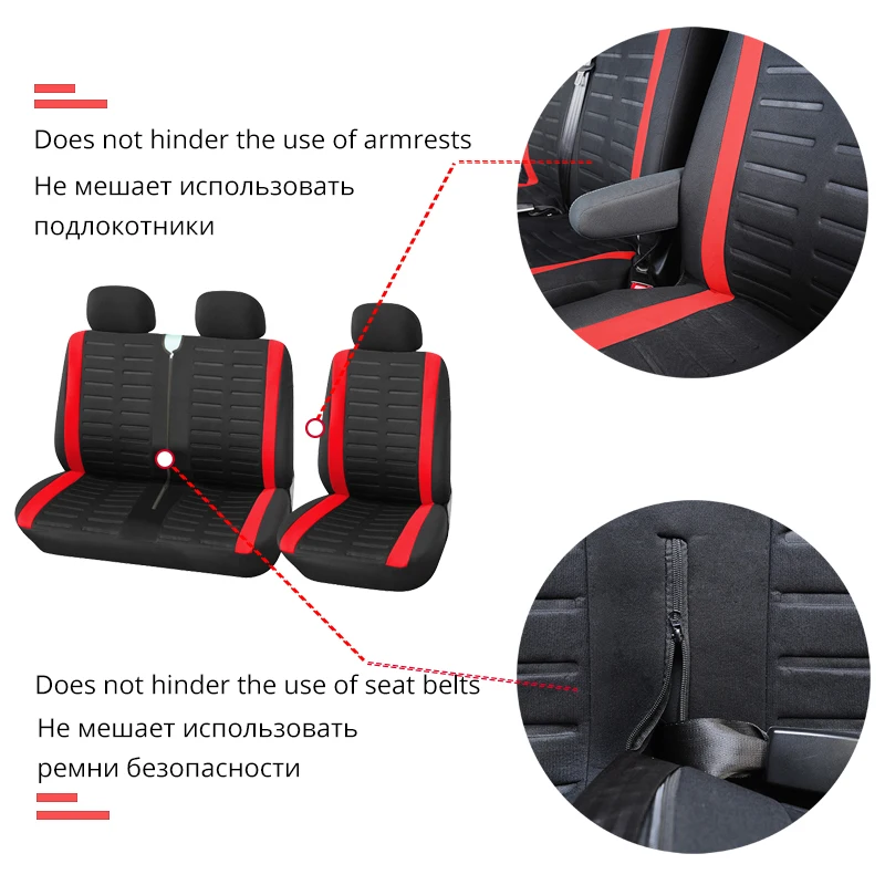 Чехлы на сиденья автомобиля 1 + 2 красные чехлы транспортера для Renault Master 3 jumpy с 2008