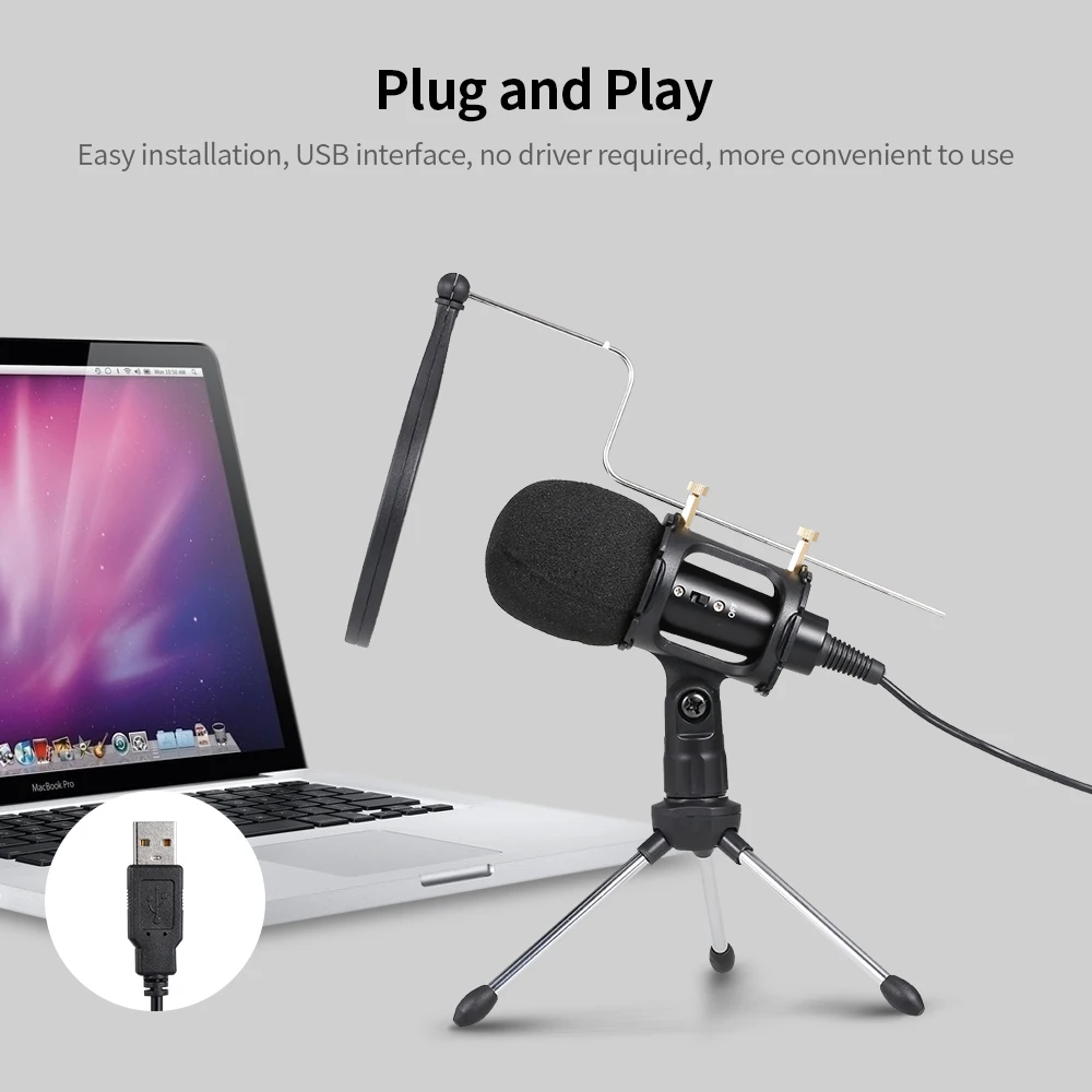 Микрофон для записи конденсаторный USB микрофон в комплекте караоке голосовой