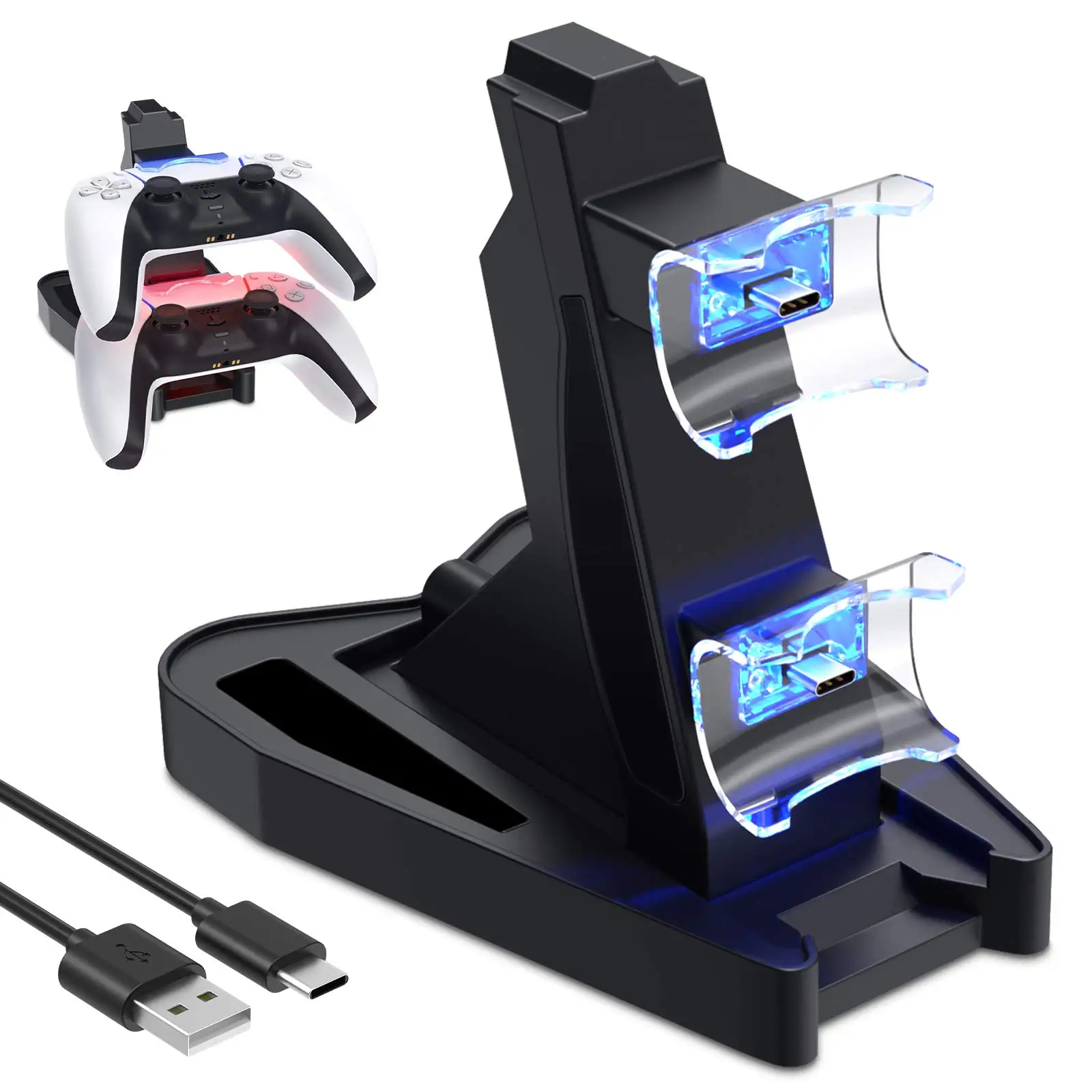 

Charger for PS5 DualSense Wireless Controller Charging Station with Dual USB-C Ports & LED Indicator Charger Stand Dock