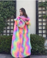 trench coat womens rainbow outwear mixed colors hooded fur furry parka noble long warm winter thicken 5styles