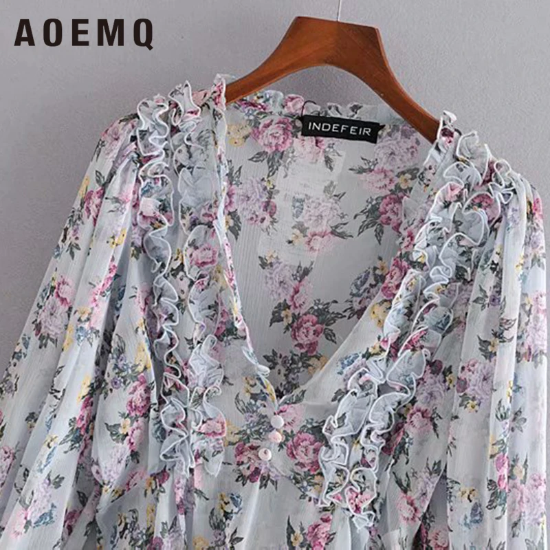 Женские топы с принтом AOEMQ Весенняя шифоновая блузка для девочек модная Ретро