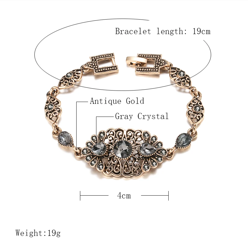 Браслет Kinel женский в стиле бохо амулет с серыми кристаллами античном этническом