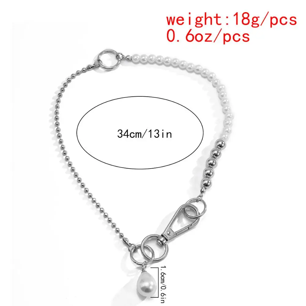 

Vintage Imitation Pearl Choker Necklace Women Silver Color Alloy Big Clasp Beaded Chain Pendant Necklaces Aesthetic Long Jewelry