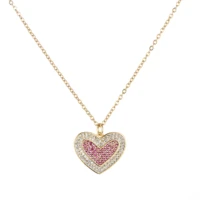rainbow cz pink heart necklace pendant choker colorful copper snake chain necklace jewelry zircons accessories gift for women