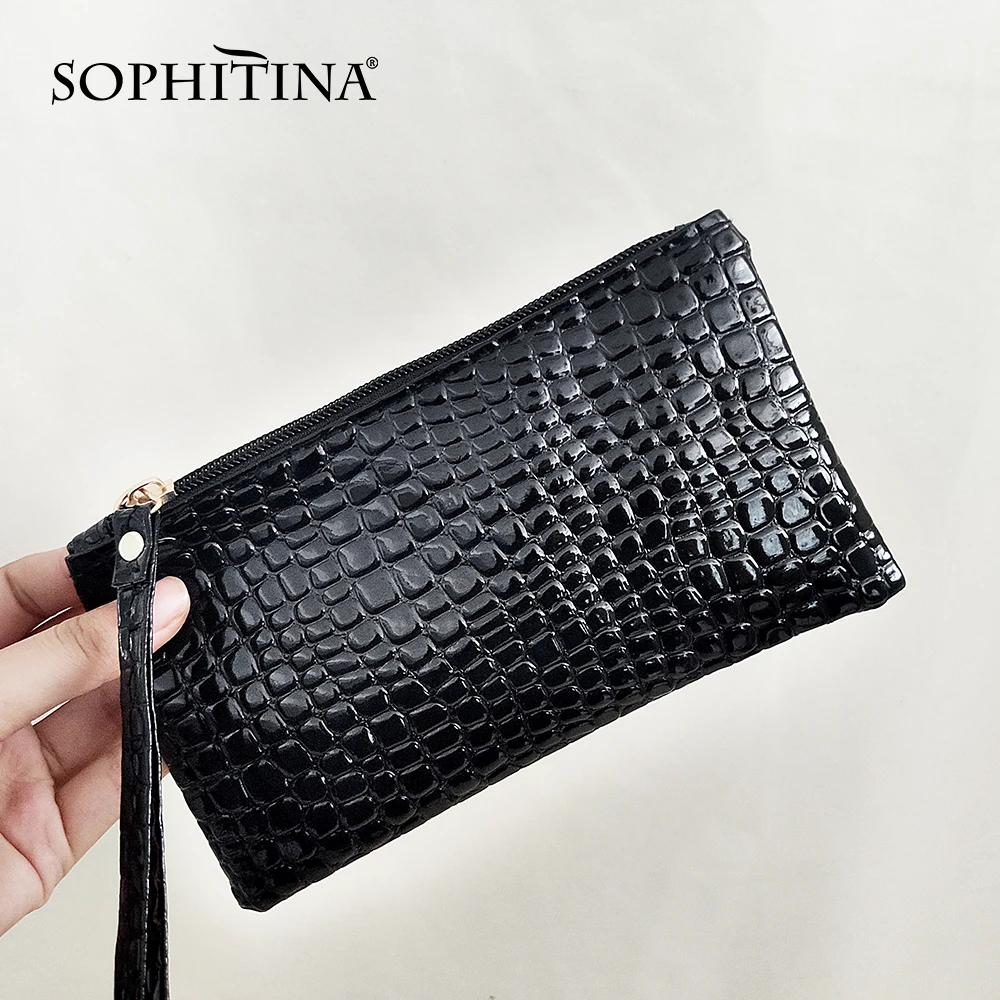 

SOPHITINA Fashion Women Wallet Casual Plaid Zipper Rectangle Coin Purses Clutch Phone Bags Classic Black Mini Women's Bags E2
