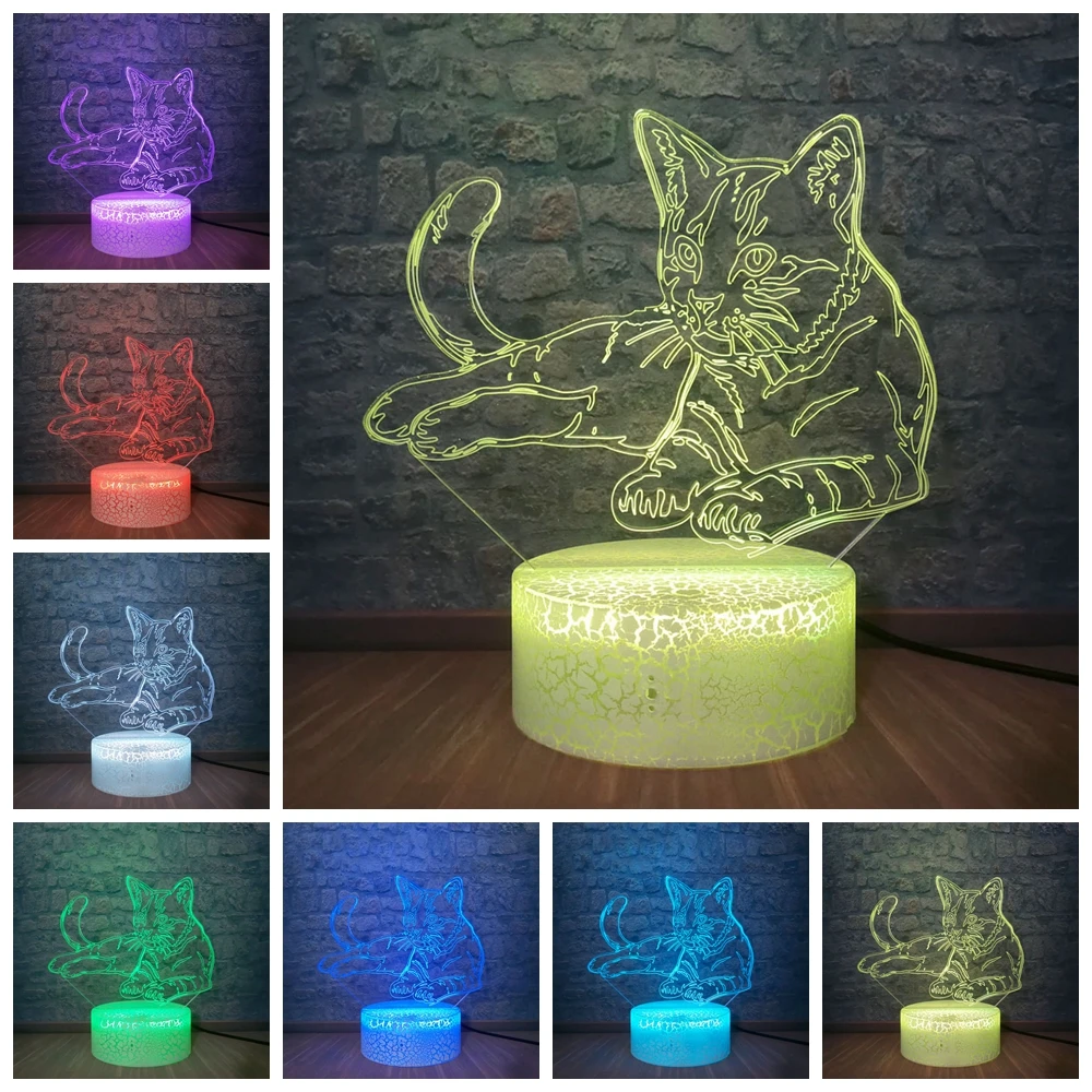 Кошачий 3D Ночник светильник с изменяемым настроением в виде животных
