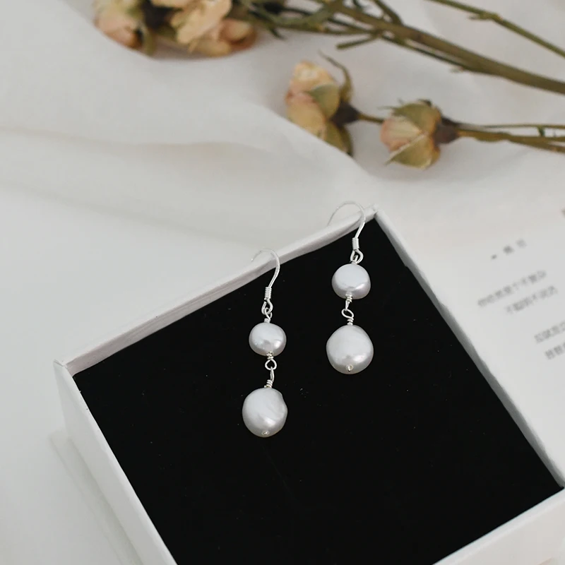 Женские серьги из натурального серебра пресноводный барочный жемчуг пробы ASHIQI