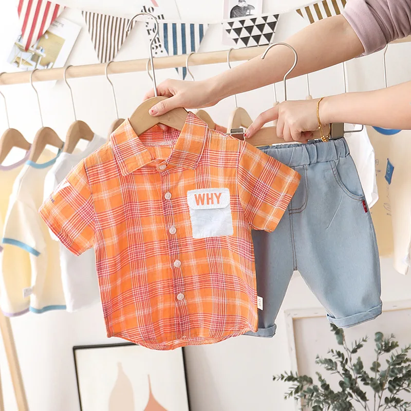 

Fashion Autumn Plaid Baby Boy Clothes Short Sleeve T-Shirt+Pant 2pcs Childrens Boy Clothing Set 24 Months 3t Boys Clothes Sets