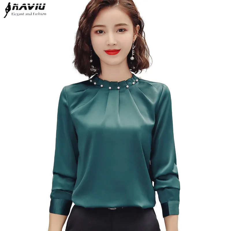 Женская рубашка с длинным рукавом расшитая бисером модная новая осенняя круглым