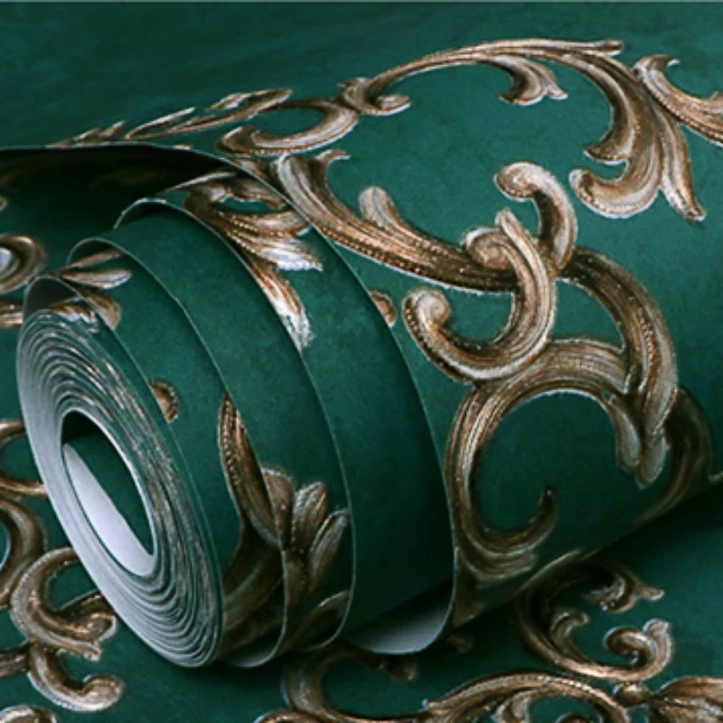 

European 3D Embossed Wallpaper Luxury Peacock Green Non-woven Wall Paper Living Room Home Background Wall