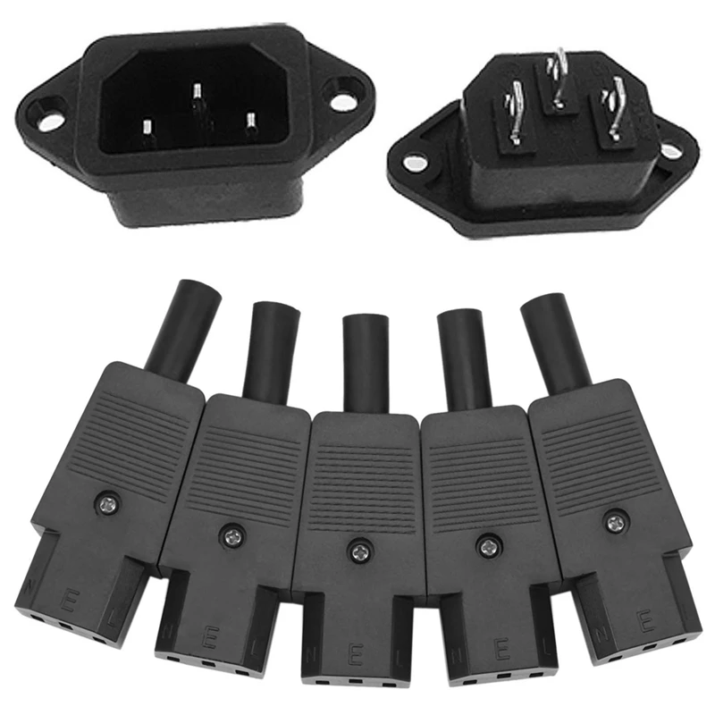 

5 Pcs 3P IEC 320 C14 Inlet Sockets Connectors & 5PCS IEC 320 C13 Adapter 3Pin Socket Power Cord Rewirable Connector
