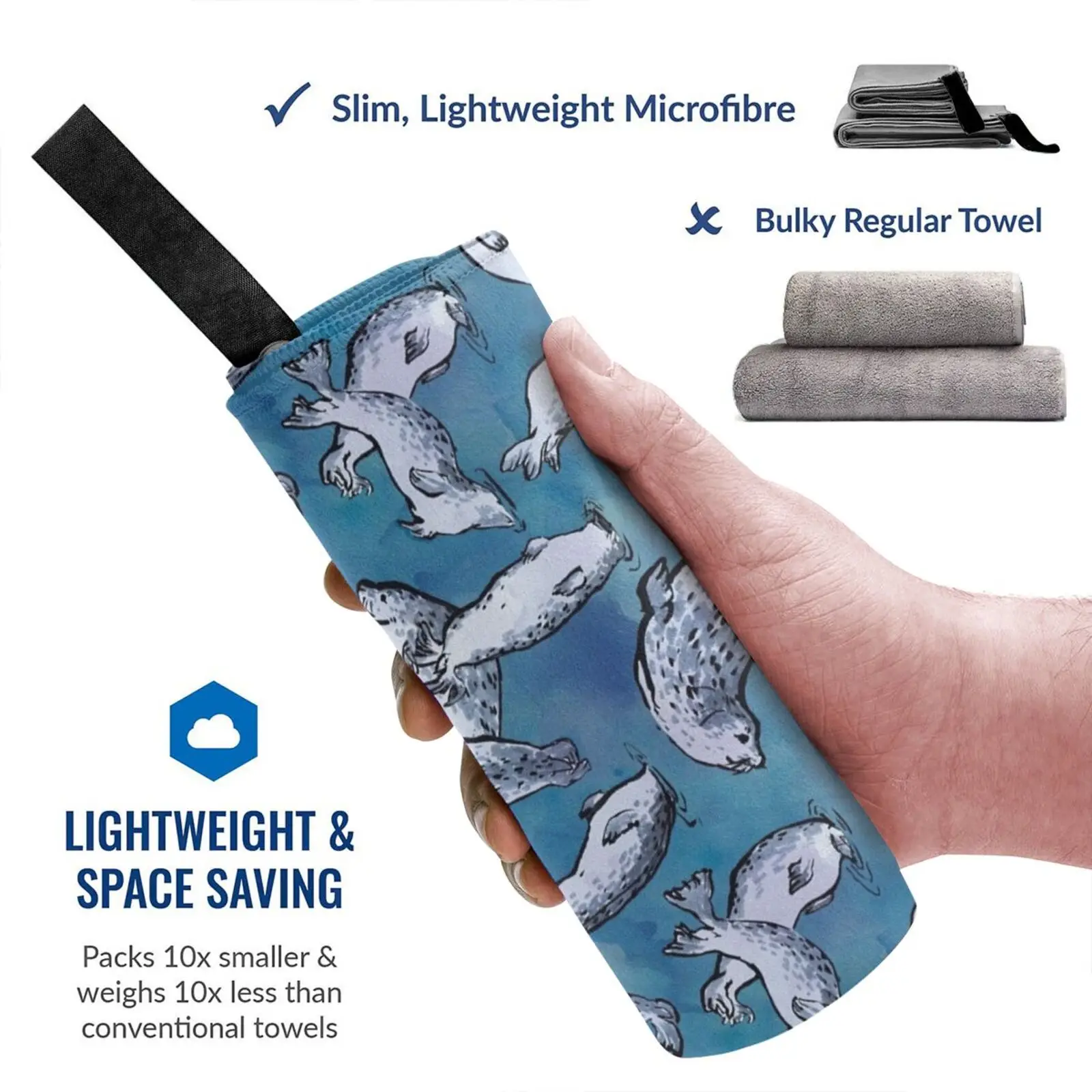 Быстросохнущее полотенце с узором в виде морских котиков портативное для