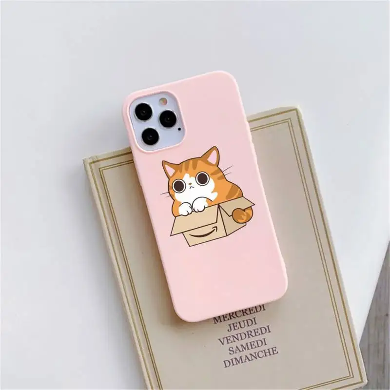 

Cute cartoon cat Phone Case Pink Candy Color for iPhone 11 12 mini pro XS MAX 8 7 6 6S Plus X SE 2020 XR