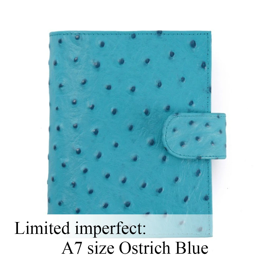 Ostrich Blue2 Ограниченная серия неидеальных колец из натуральной кожи, записная книжка A7 размера, записывающая книжка, журнал органайзера, журнал для зарисовок, планировщик с большим карманом - Цвет: Ostrich Blue2